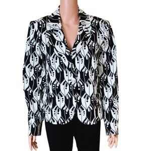 Harve Benard Black White Geometric Blazer 12 Fully Lined Jacket Front Pockets